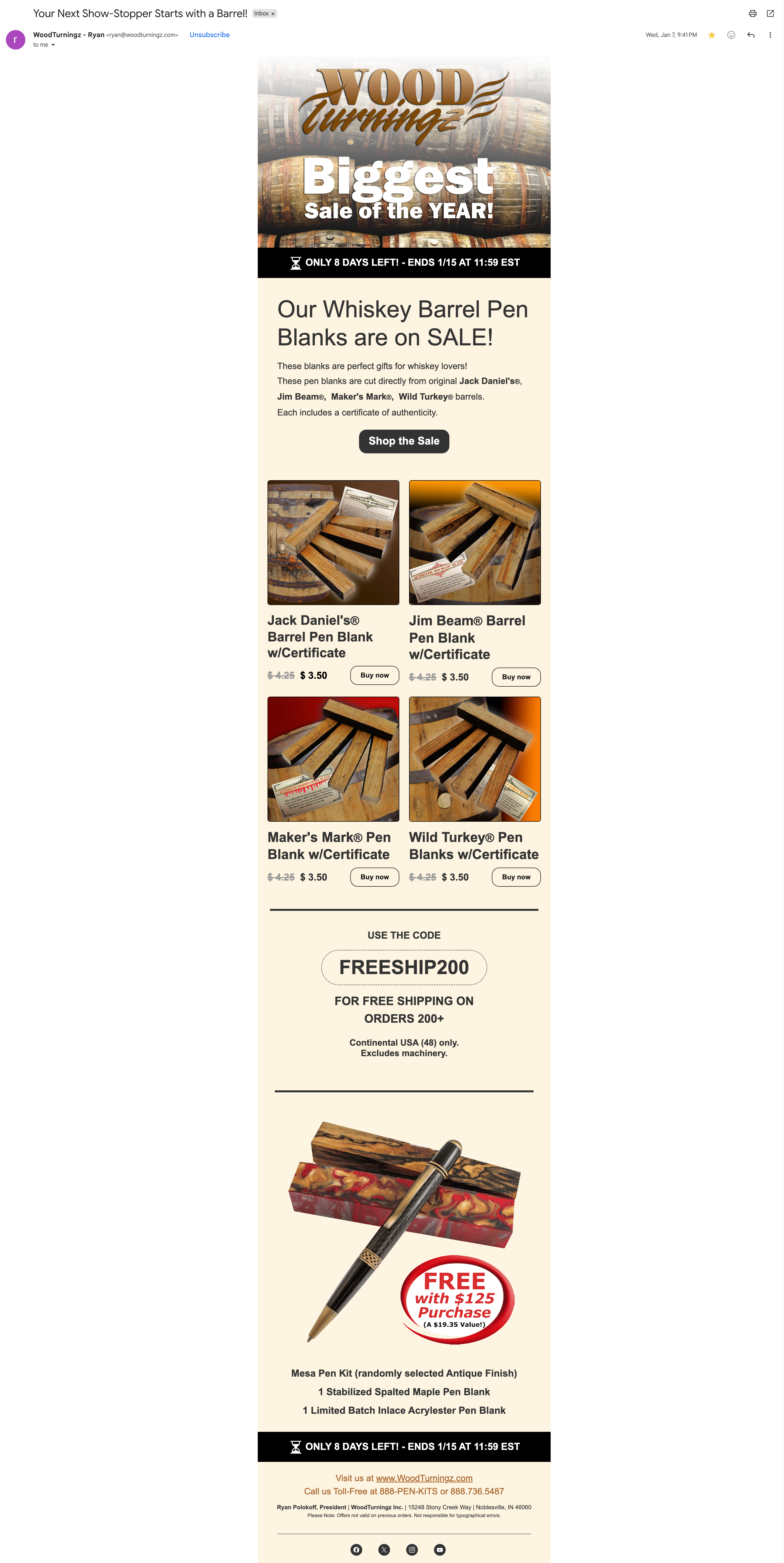 Whiskey Barrel Blanks Email